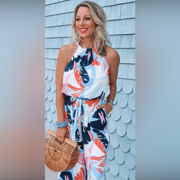 NWT Nordstrom Gibson belted halter romper, bright geometric print Sz M(8/10) - Picture 14 of 14